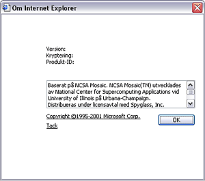 Om-rutan i Internet Explorer i stort sett helt blank